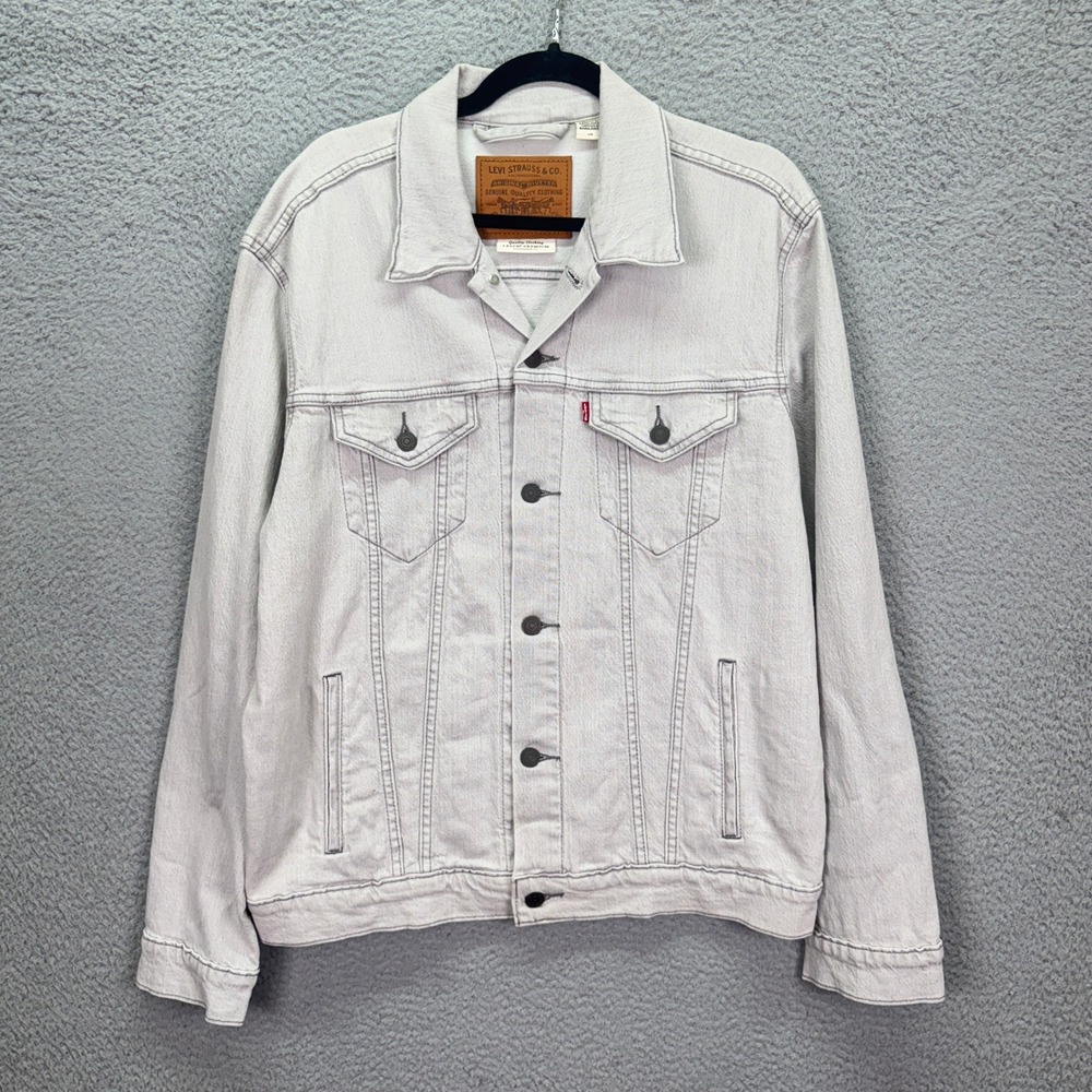 Levis Trucker Jacket Mens L Light Grey Denim Button Coat Premium Denim Americana